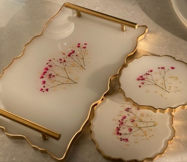 Resin Rectangle Tray with coasters